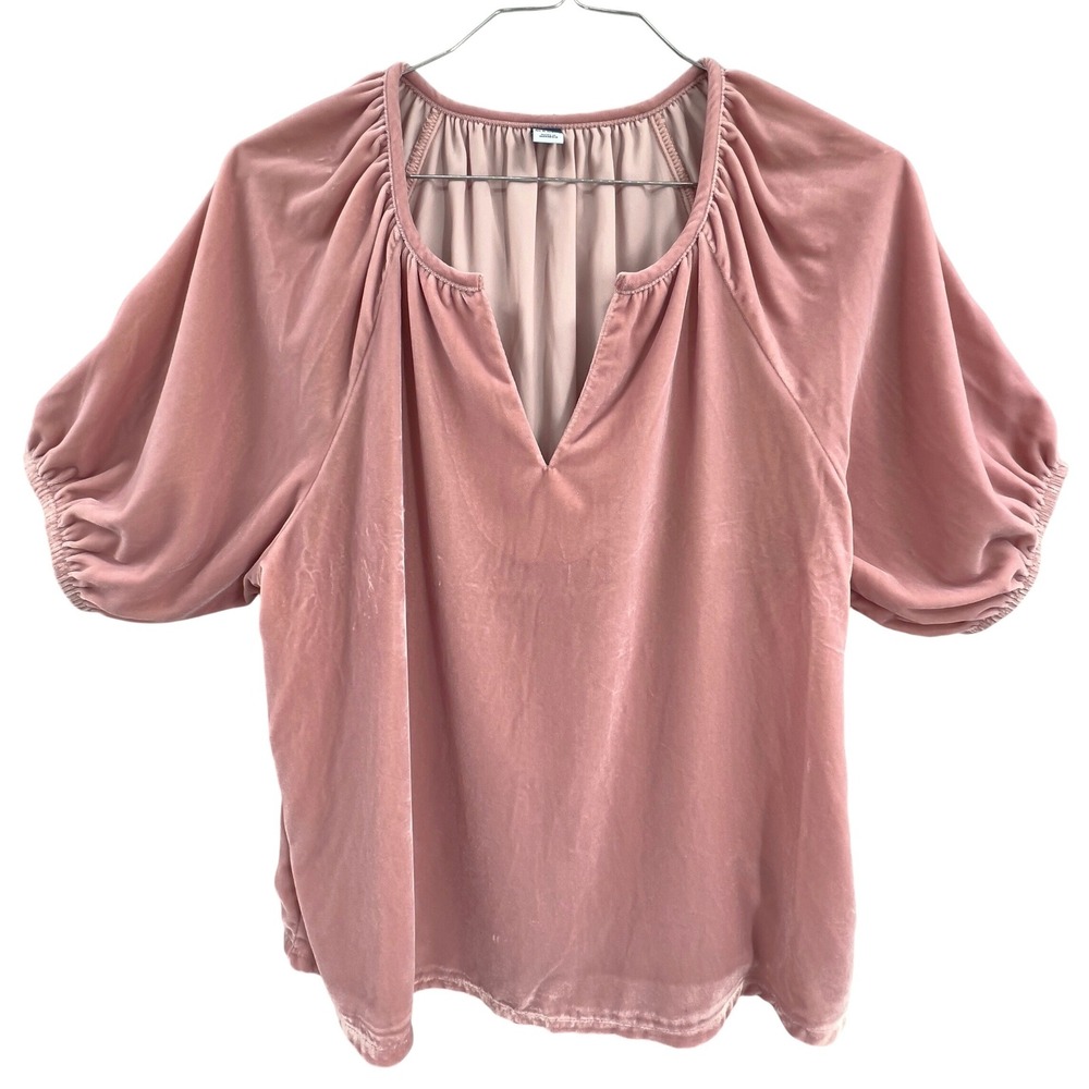 Old Navy Velvet Top M Puff Sleeve Pink Split Neck Blouse‎ Bridgerton